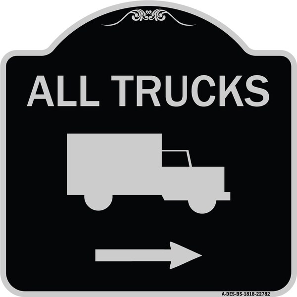 Trucks All Trucks W/ Truck & Right Arrow Heavy-Gauge Aluminum Sign, 18" x 18", BS-1818-22782